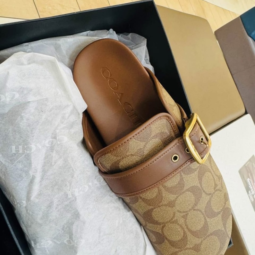 Coach Tan and Brown Men's Slide Sandals